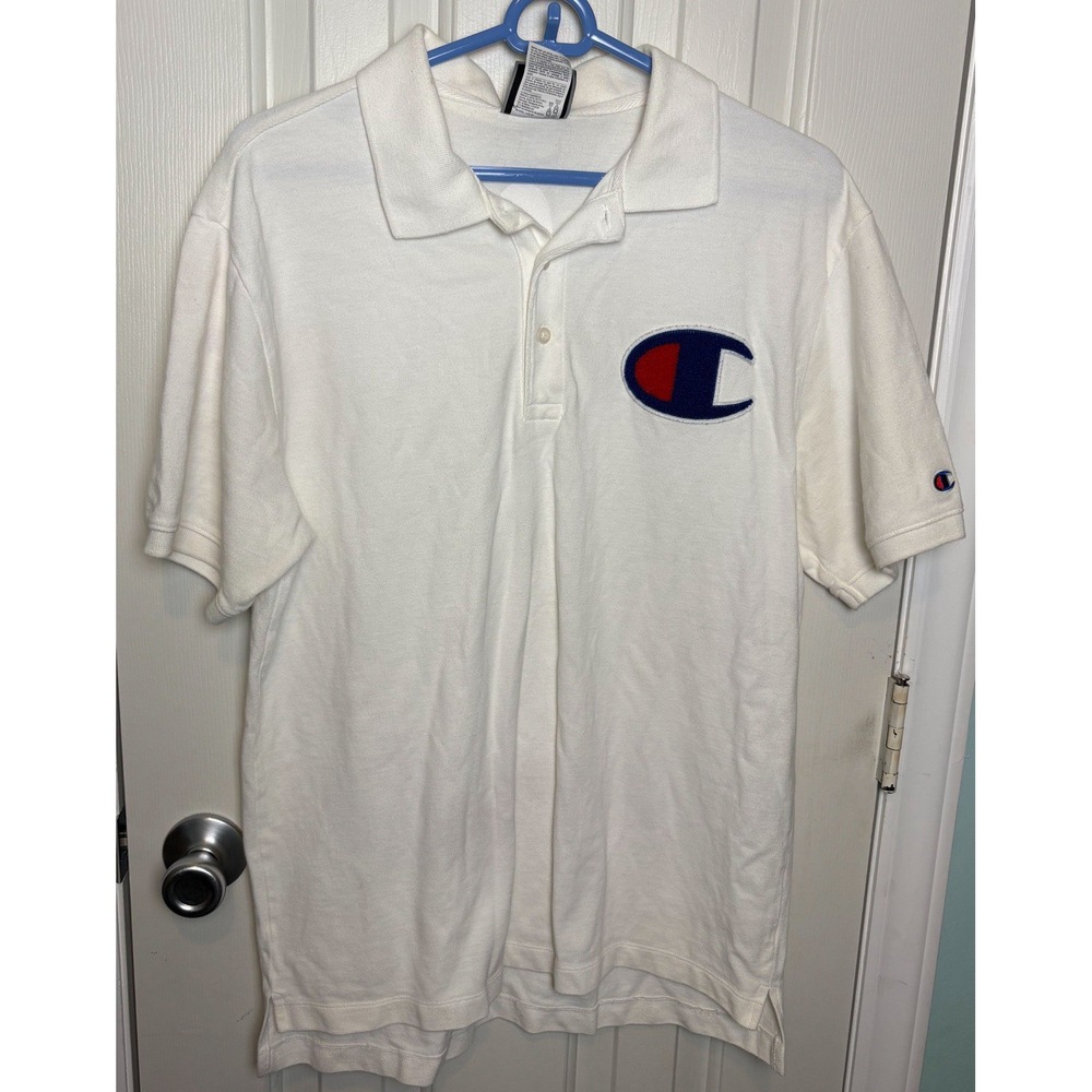 Champion Vintage Big C Varsity Letter Premium Cotton Polo Shirt sz Medium
